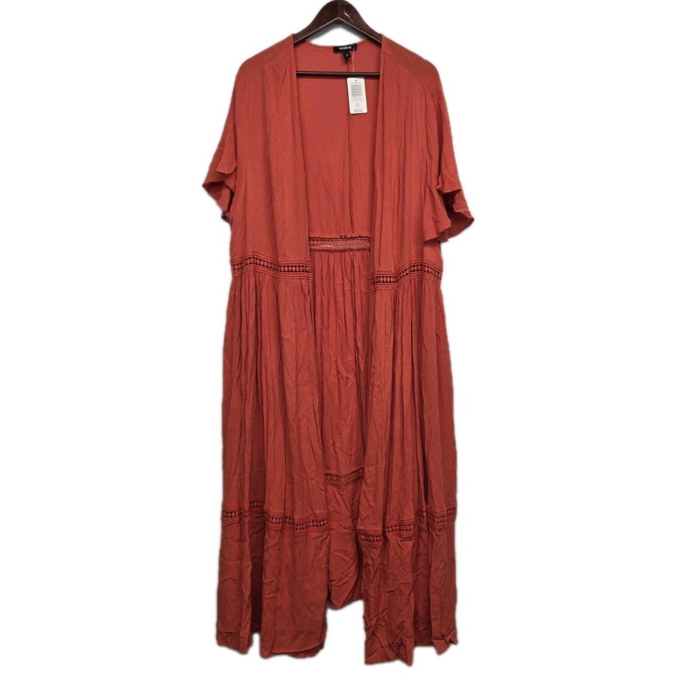 Torrid Duster Kimono Size 3 3X 22-24 Crochet Gauzy Breezy Orange Boho Indie 3253